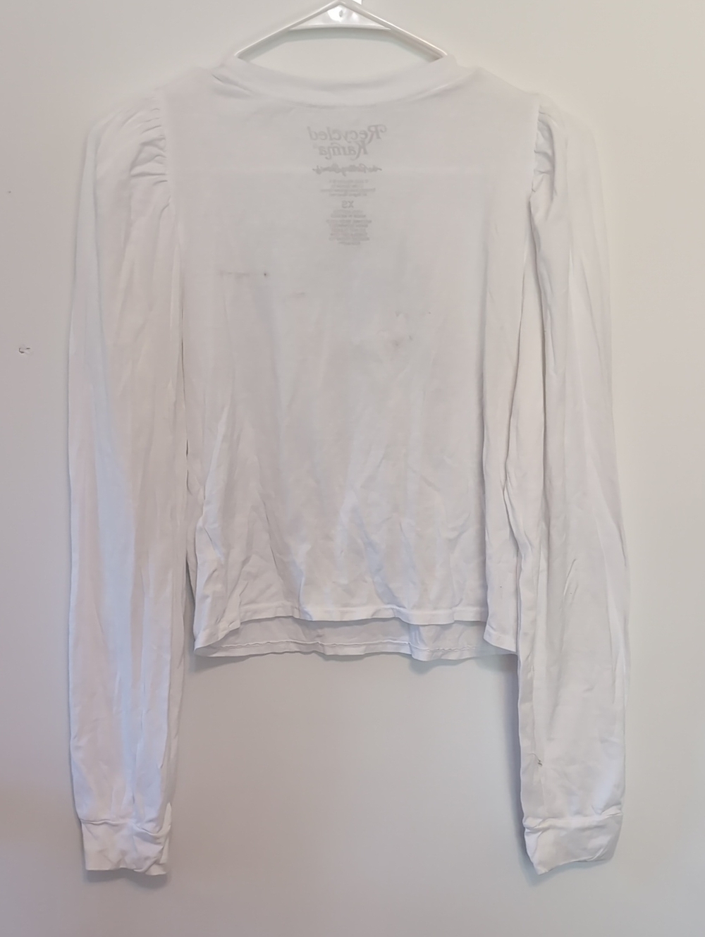 Recycled Karma White Long Sleeve Cropped Length Rolling Stones Tee Flawed Xs - Picture 3 of 4